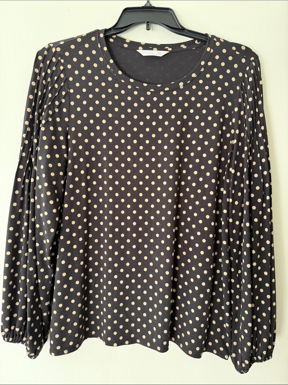 LC Lauren Conrad Black Long Sleeve Polka Dot Top